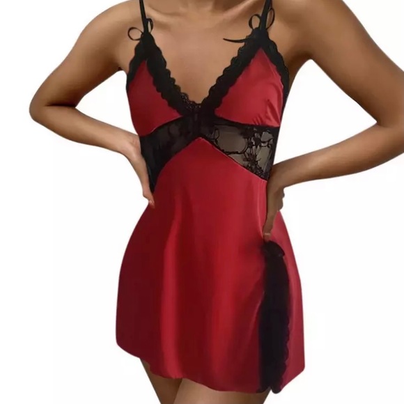 Other - Red Satin & Lace Nightgown